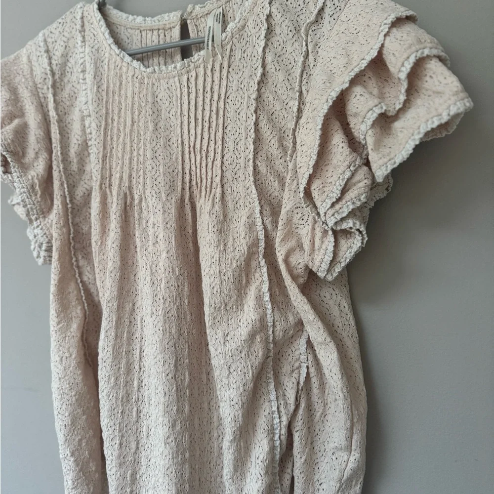 Anthropologie Ruffle Sleeved Cream Lace Blouse - Picture 11 of 13